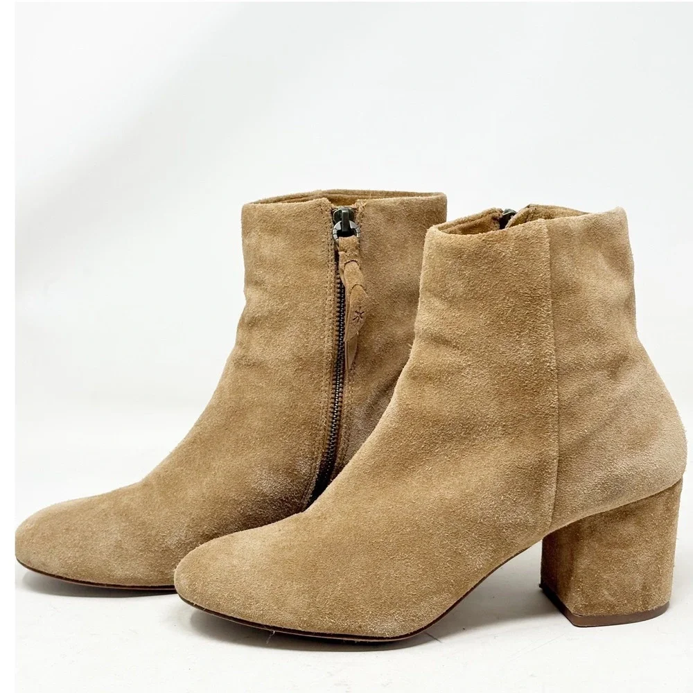 Splendid Tan Suede Ankle Boots Block Heel Round Toe Side Zip Size 6